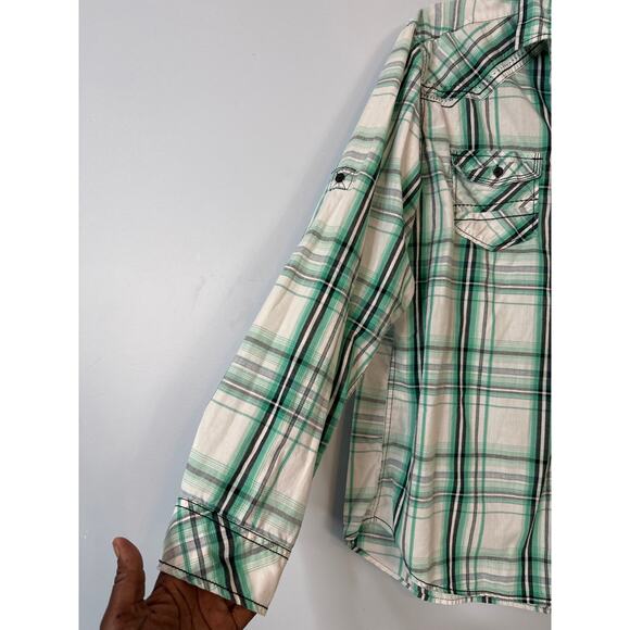 Helix Men's Plaid Athletic Fit Button Up Shirt Long Sleeve Green White Size XXL - Picture 4 of 6